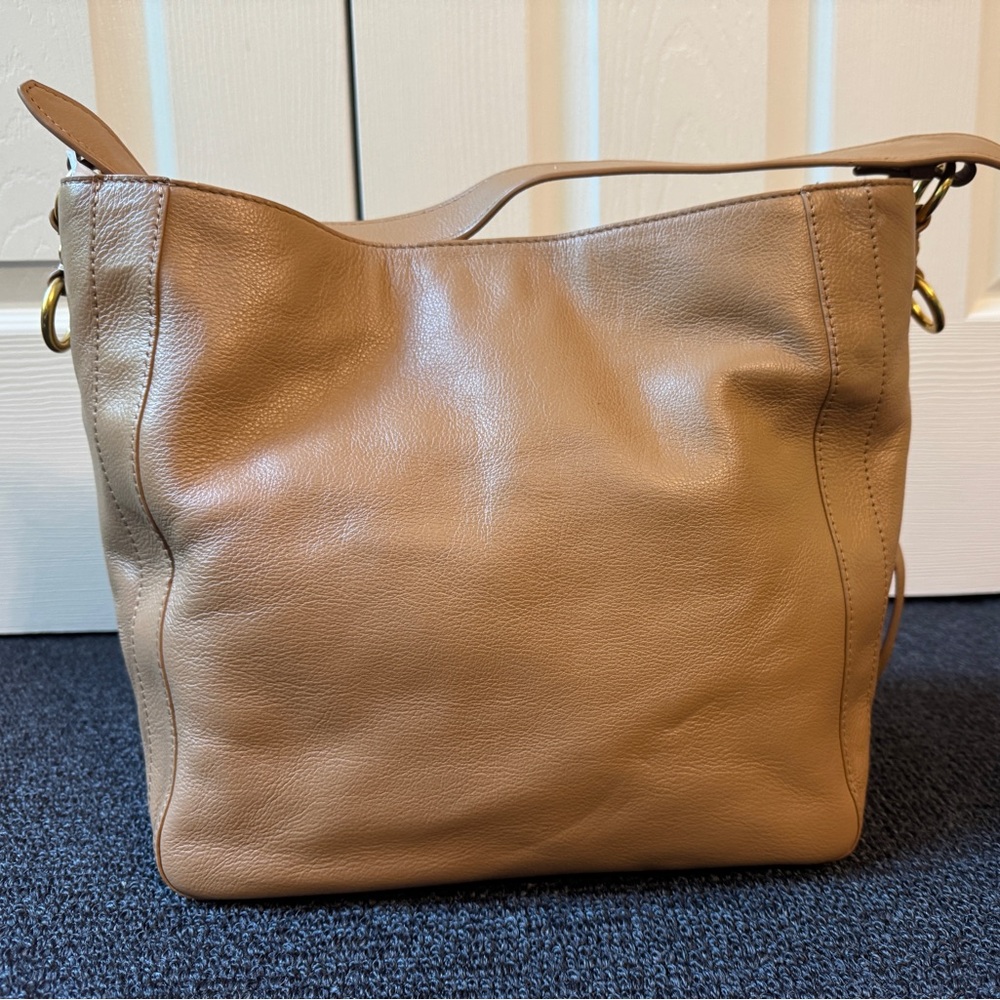 SOLD Tan Leather Shoulder Bag with Slouchy Design - Picture 1 of 10